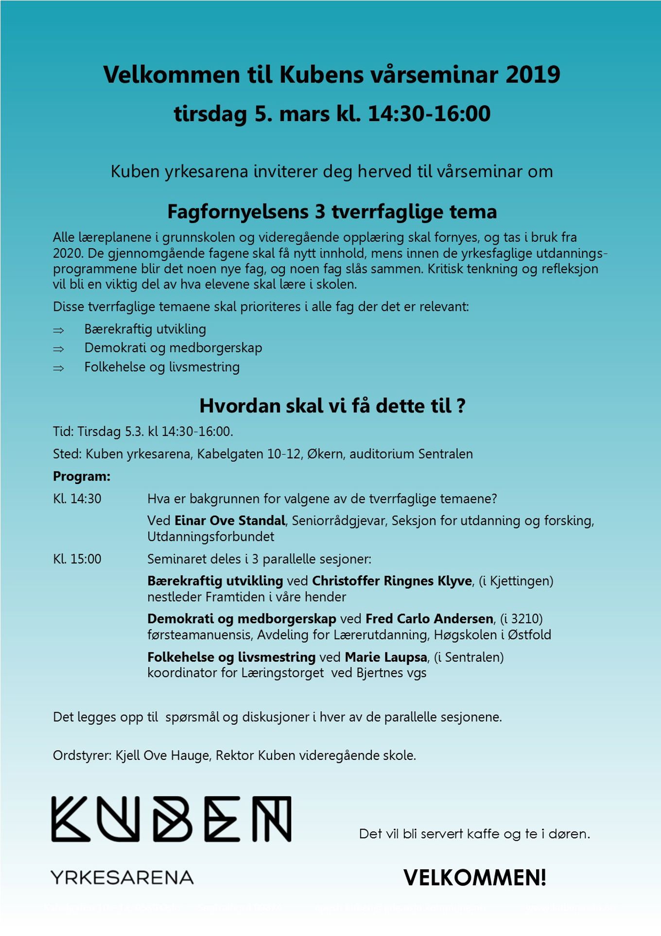 Foto: Program Kubenseminaret 5.3.19 - side 1 Program Kubenseminaret 5.3.19 - side 1